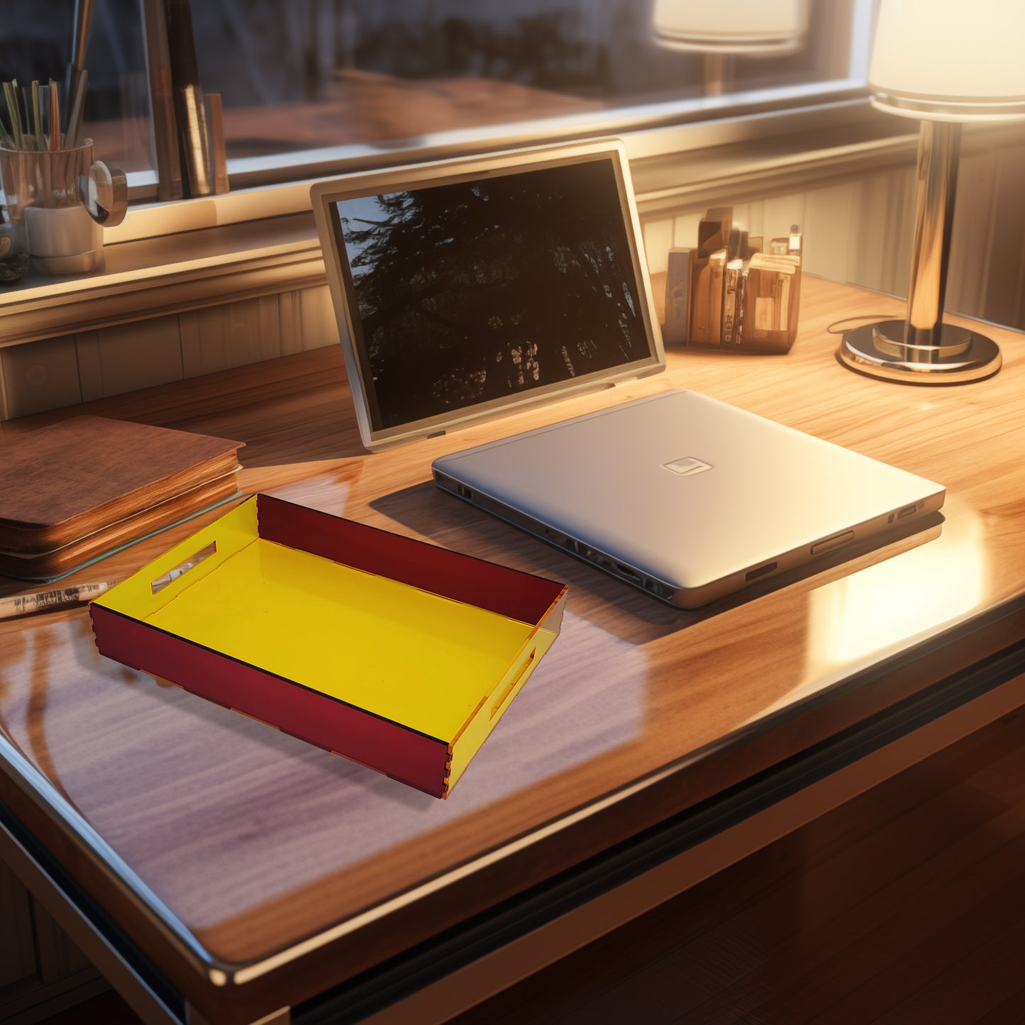 Tray Desk Organizer Semi-Transparent Yellow Semi-Transparent Red
