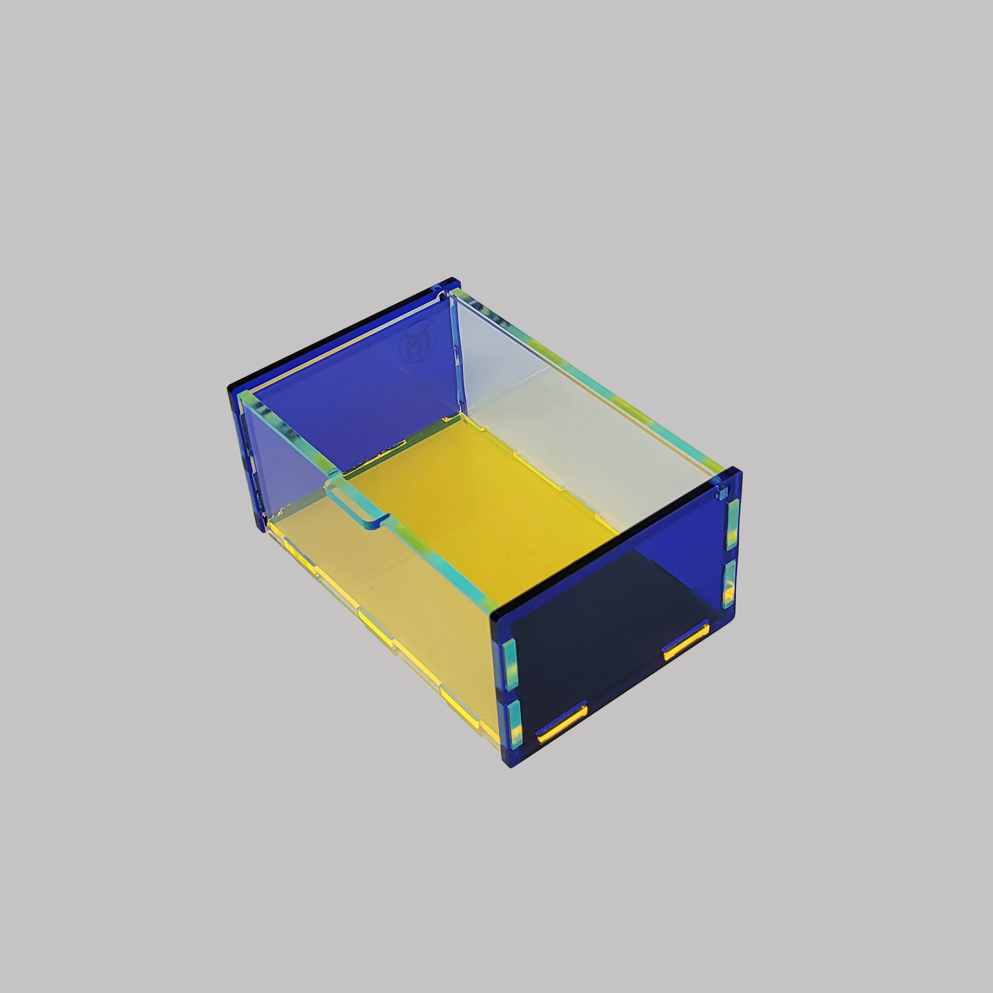 Paperclip Desk Organizer Box Cobalt Blue / Neon Yellow / Green Glass Clear