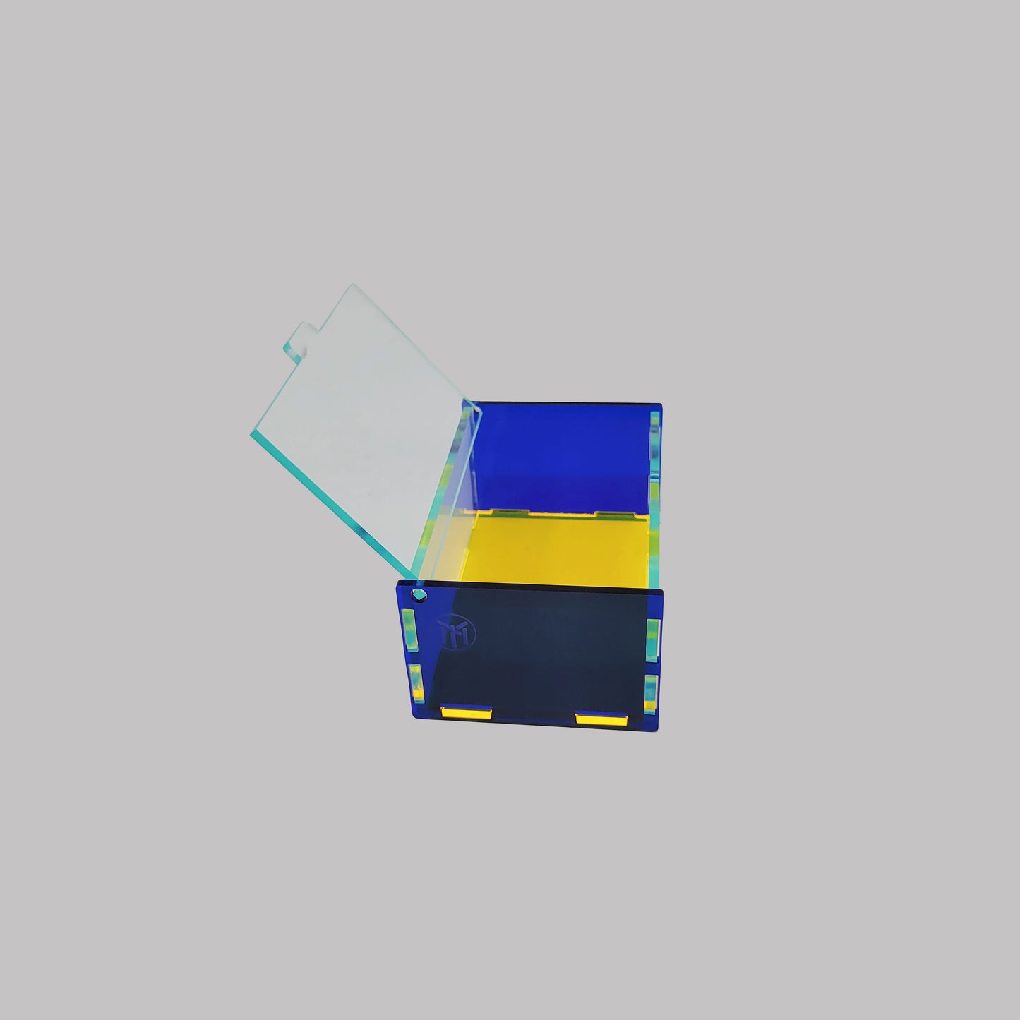 Paperclip Desk Organizer Box Cobalt Blue / Neon Yellow / Green Glass Clear