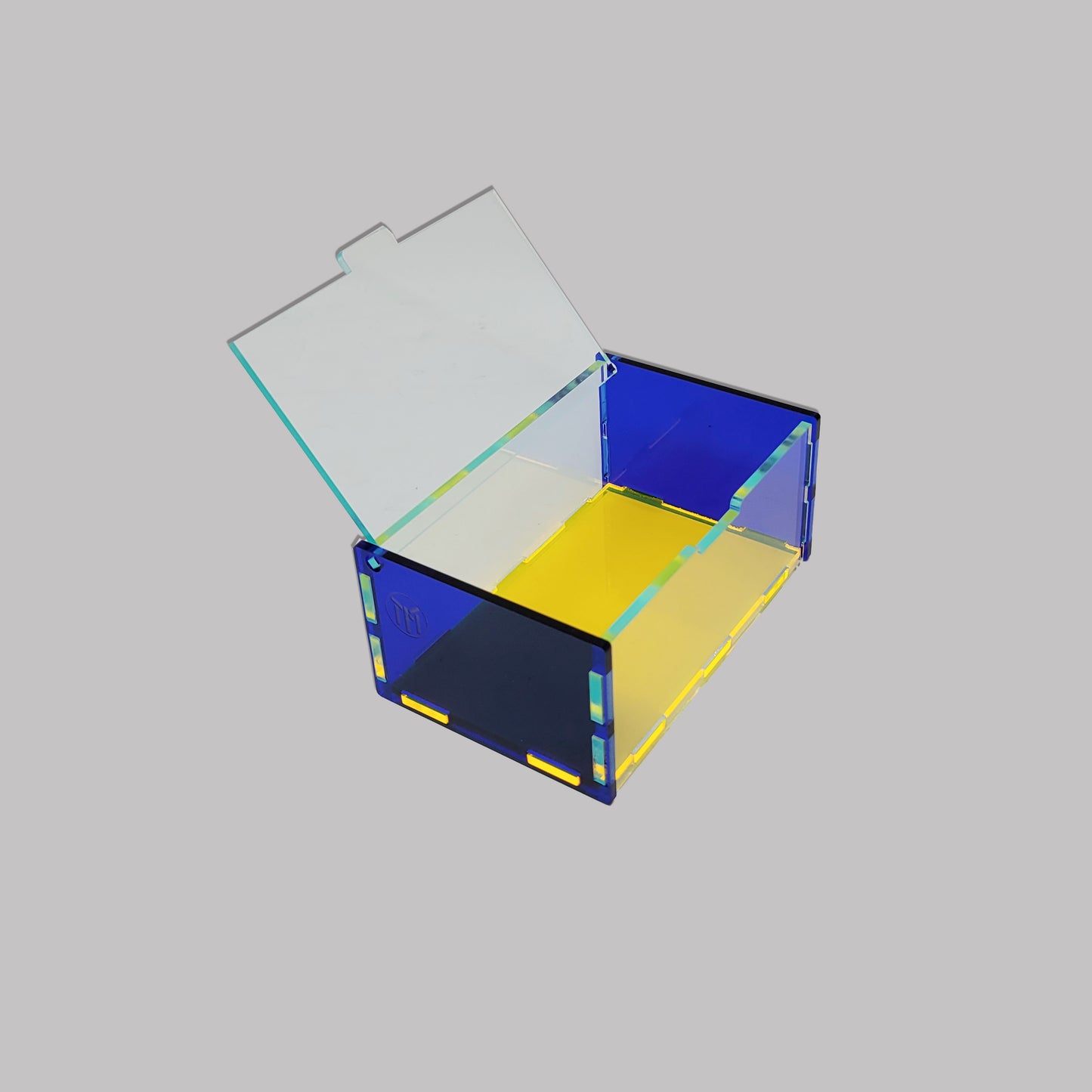 Paperclip Desk Organizer Box Cobalt Blue / Neon Yellow / Green Glass Clear