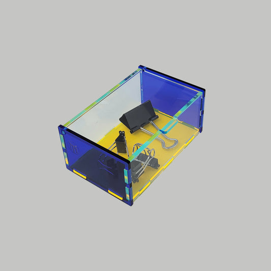 Paperclip Desk Organizer Box Cobalt Blue / Neon Yellow / Green Glass Clear