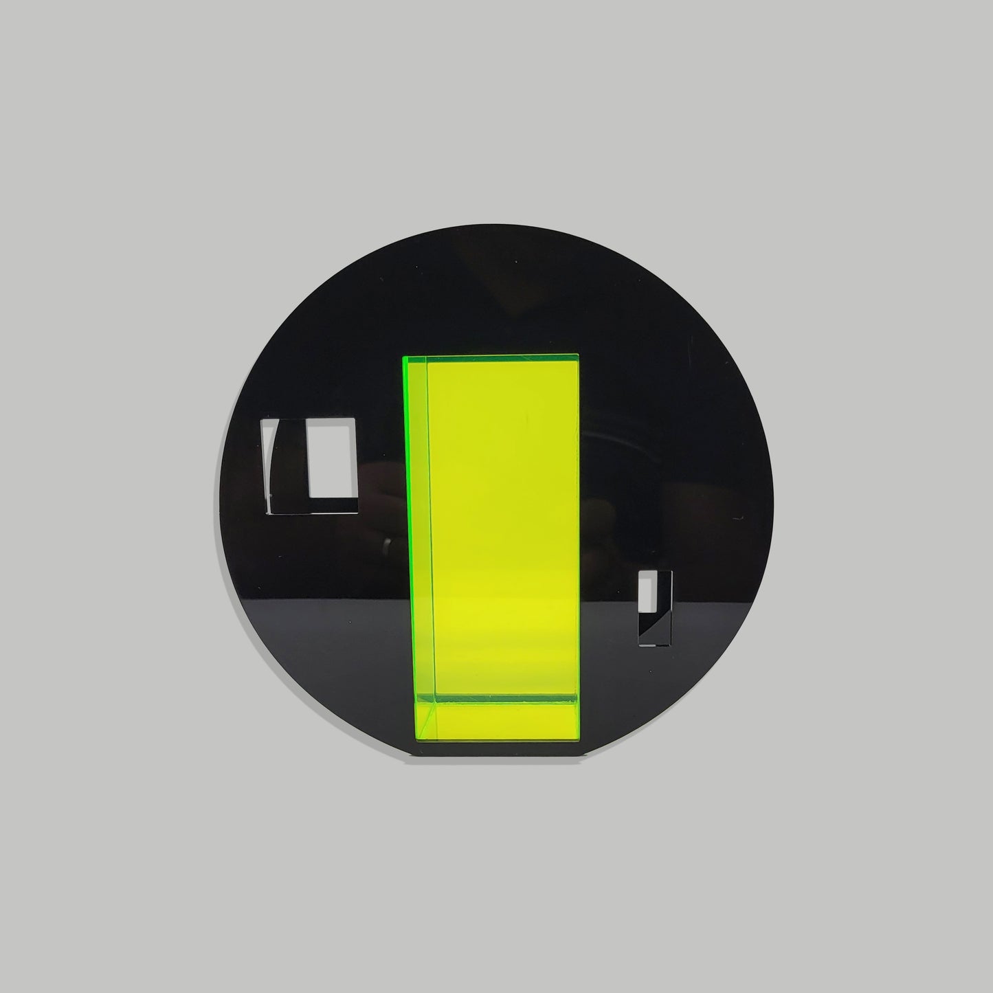Neon Noir: Abstract Black Acrylic Vase with Green Center