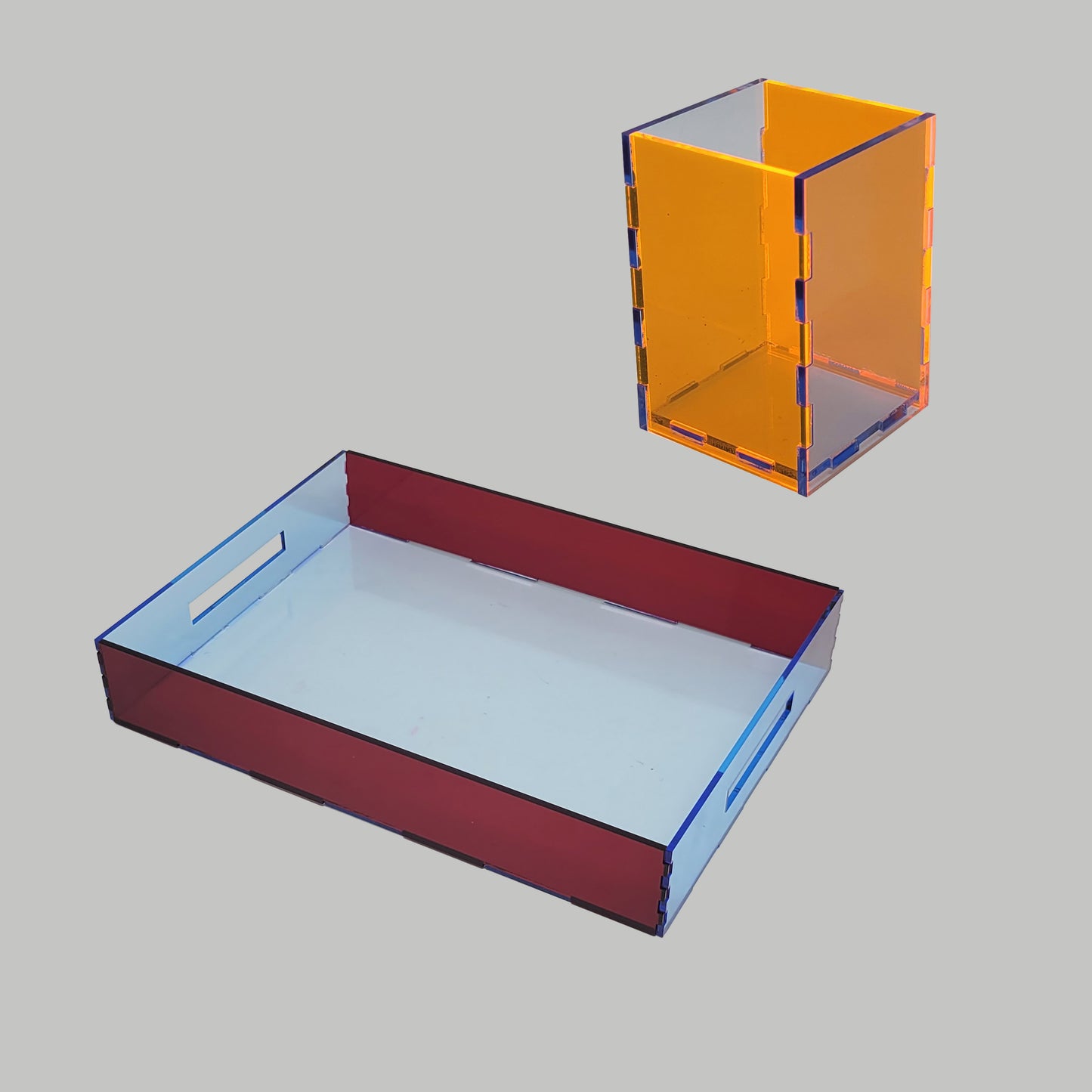 Tray Desk Organizer Neon Blue / Semi-Transparent Red