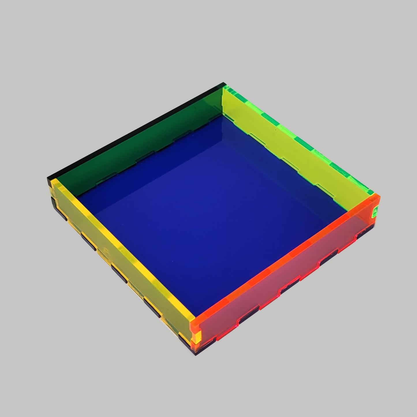 Square Multicolor Acrylic Tray Color: Cobalt Blue, Fluorescent Blue, Fluorescent Pink, Fluorescent Green