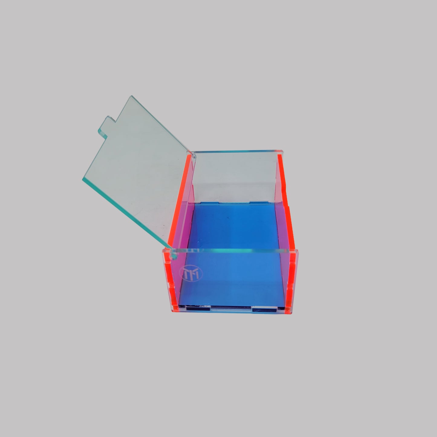 Paperclip Desk Organizer Box Neon Pink, Semi Transparent Blue, Green Glass Clear
