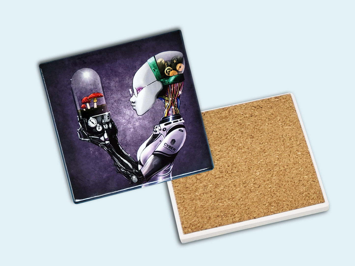 Set of 4 Ceramic Coaster with Cyber Technician's NFT's Artwork