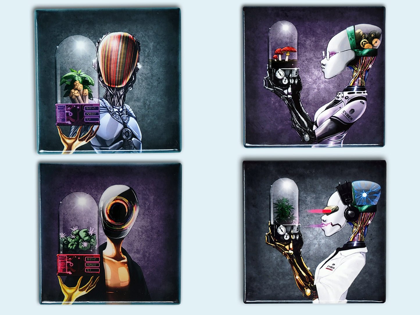 Set of 4 Ceramic Coaster with Cyber Technician's NFT's Artwork