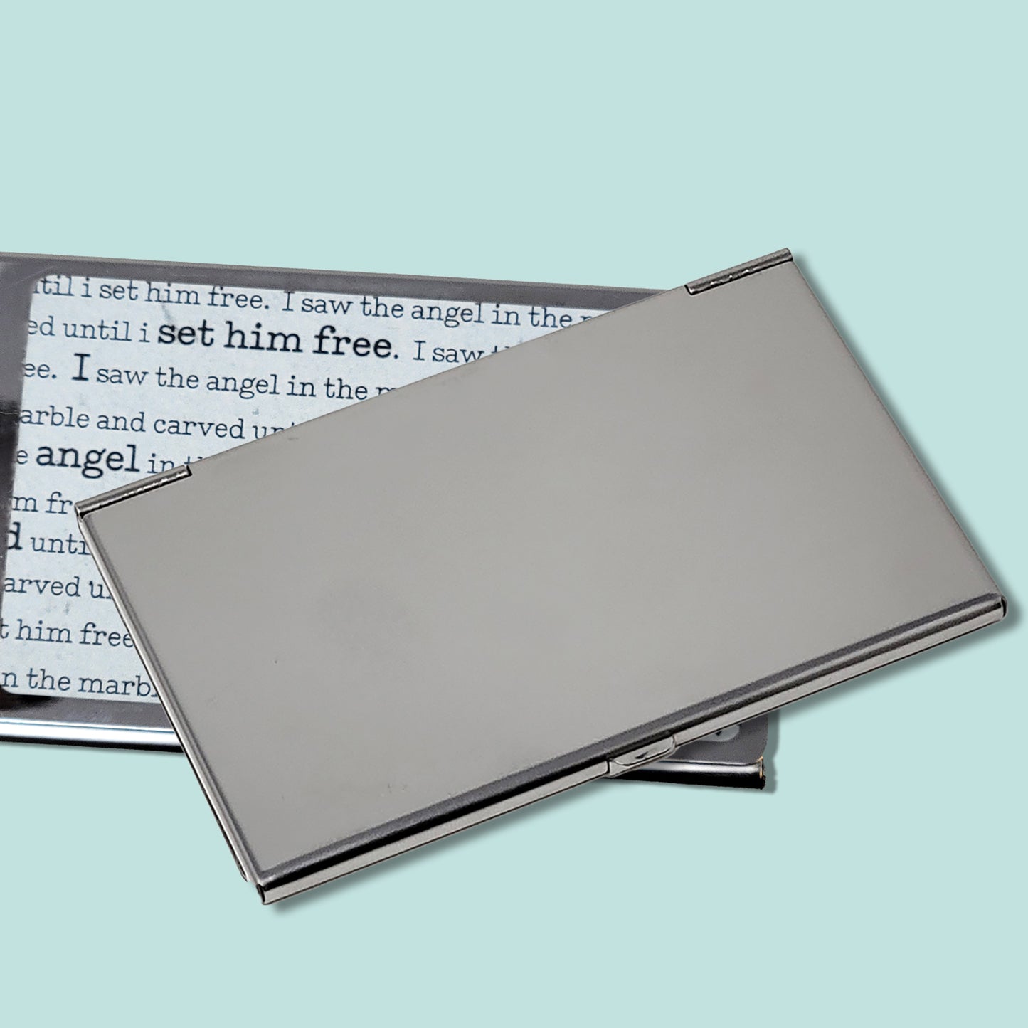 Metal Business Card Case | Michelangelo Quote “I saw the angel in the marble and carved until I set him free.” illustration