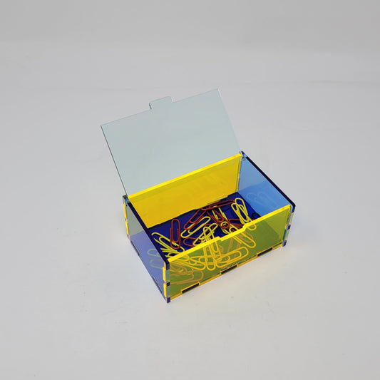 Paperclip Desk Organizer Box Neon Blue / Neon Yellow / Glass Green Clear