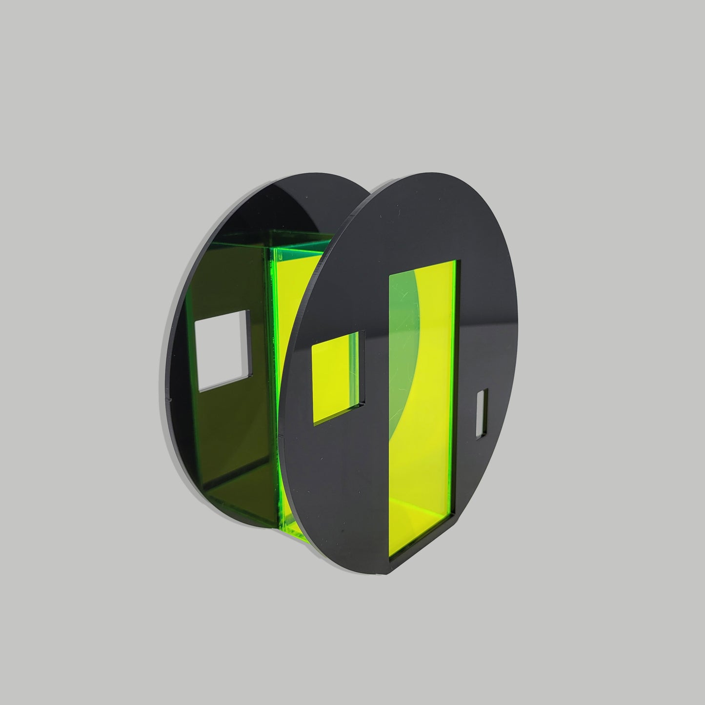 Neon Noir: Abstract Black Acrylic Vase with Green Center