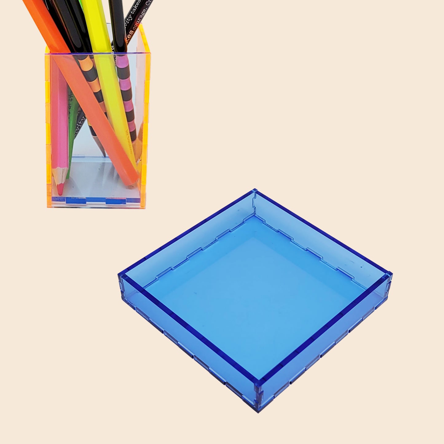 Square Transparent Blue Acrylic Tray