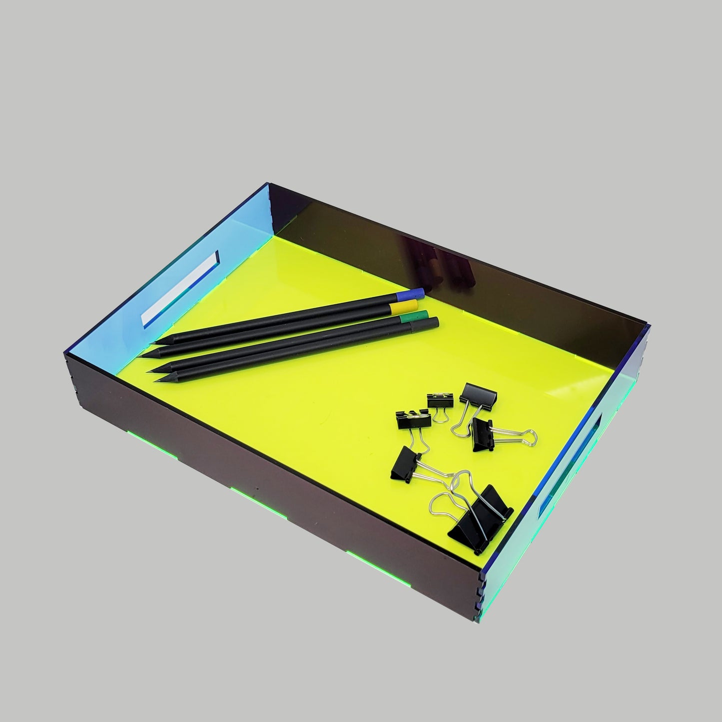 Tray Desk Organizer Neon Blue / Semi-Transparent Red /  Neon Yellow