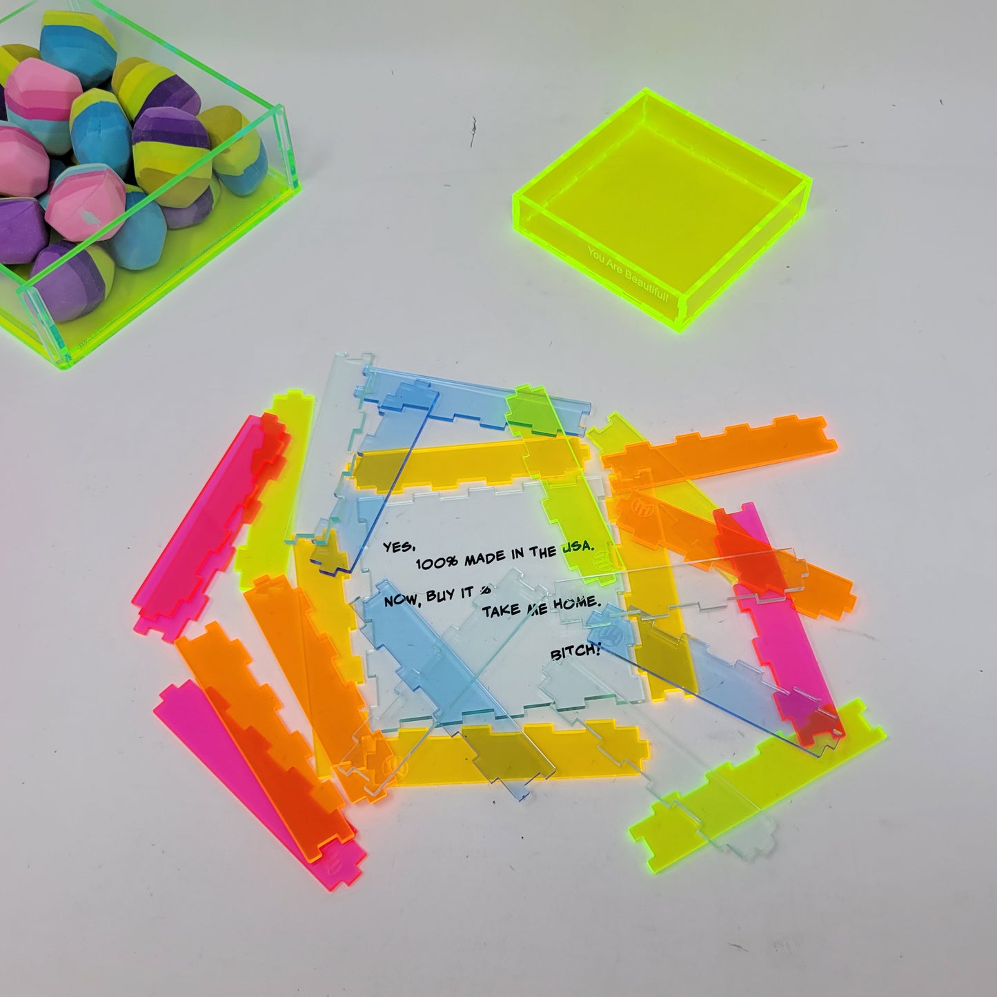 Neon Acrylic Catchall with Sassy Quote.
