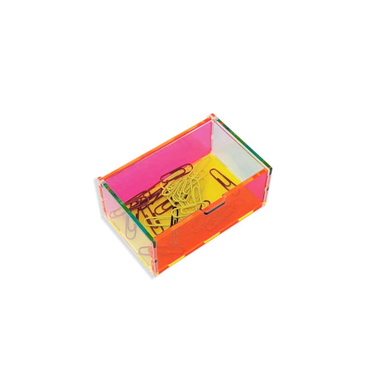 Paperclip Desk Organizer Box Neon Pink / Neon Yellow / Green Glass Clear