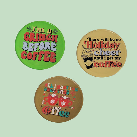 Round Christmas  Acrylic Coaster Set of 3