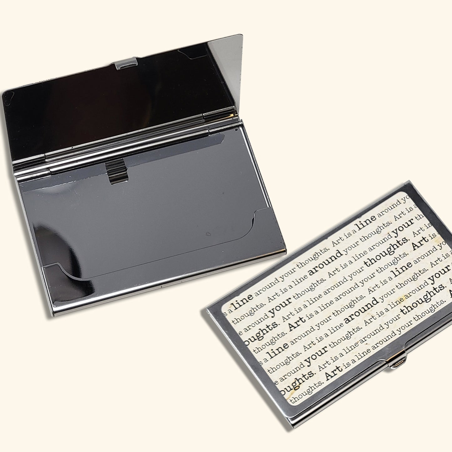 Metal Business Card Case | Gustav Klimt “Art Is A Line Around Your Thoughts” illustration.
