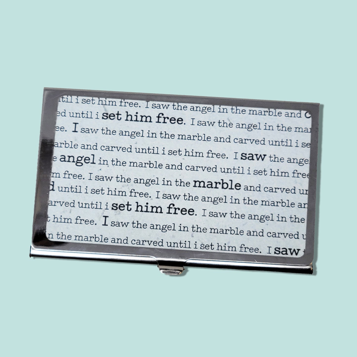 Metal Business Card Case | Michelangelo Quote “I saw the angel in the marble and carved until I set him free.” illustration